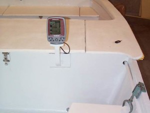 Depth sounder in operating position